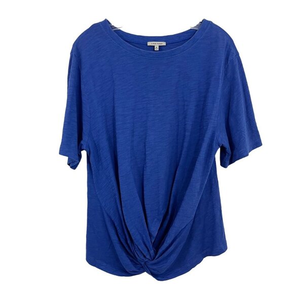 Lisa Todd Blue T-Shirt Solid Twist Front Short Sleeve Crew Neck Casual Medium - Picture 1 of 6